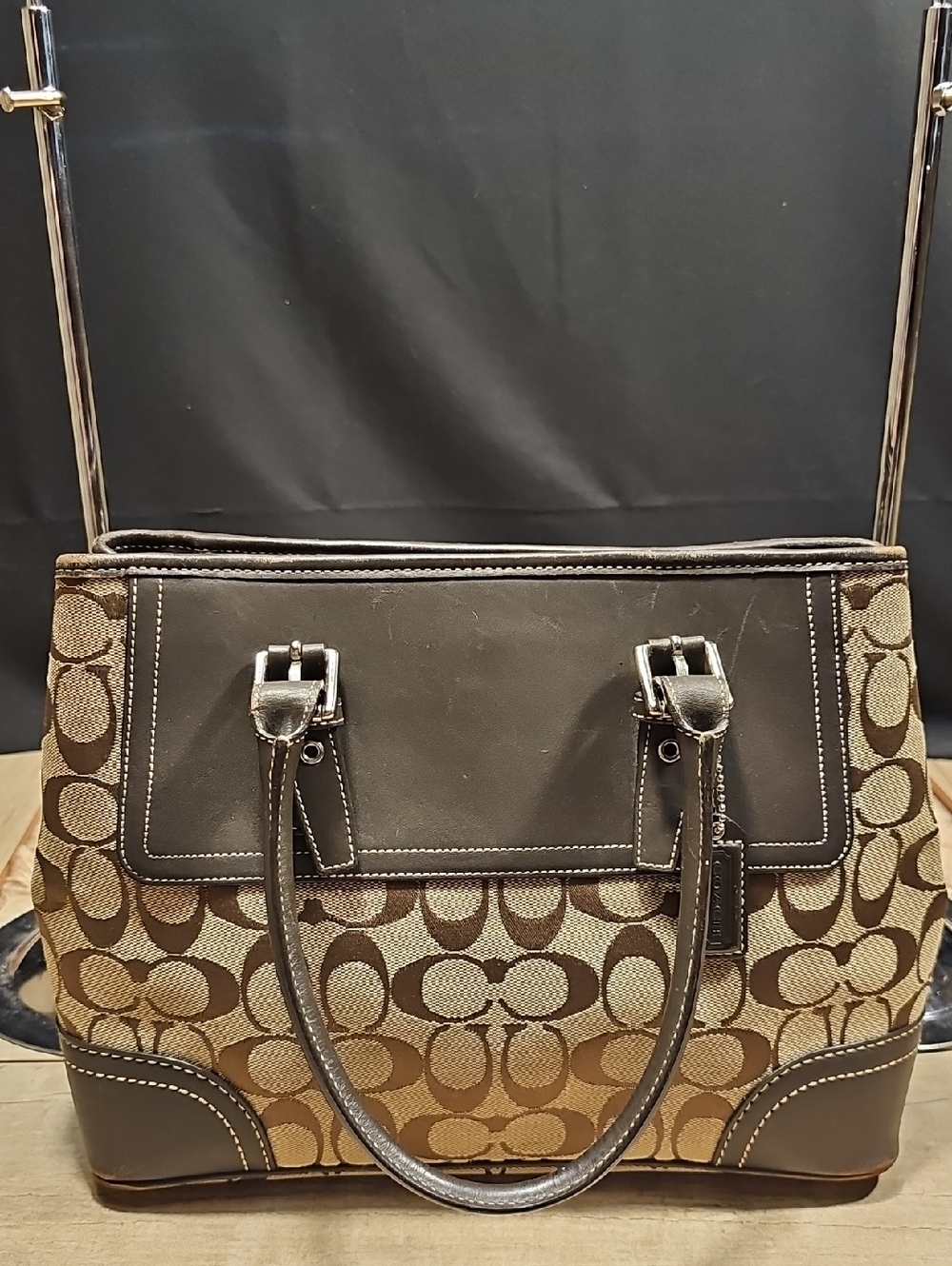Coach Tan and Brown Signature Canvas Tote